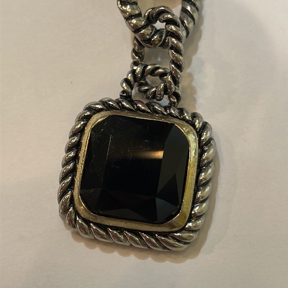 💜Black Square Stone  Silver Chain Link Magnetic Clasp‎ Bracelet - Picture 5 of 10